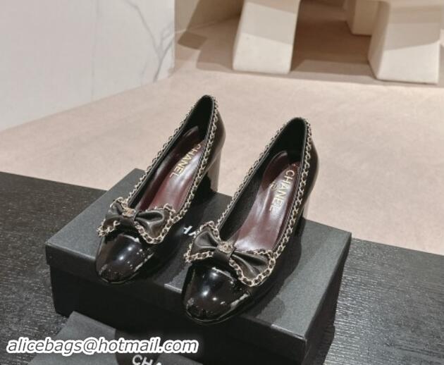 Luxurious Chanel Calfskin Pumps with Chain and Bow Black 910020