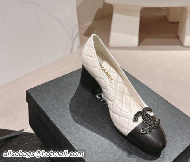 Most Popular Chanel Quilted Calfskin Pumps with Wheat CC White 910021