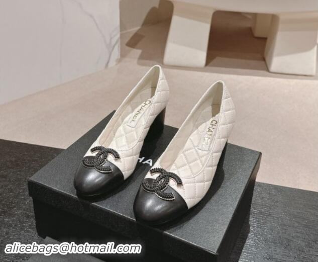 Most Popular Chanel Quilted Calfskin Pumps with Wheat CC White 910021