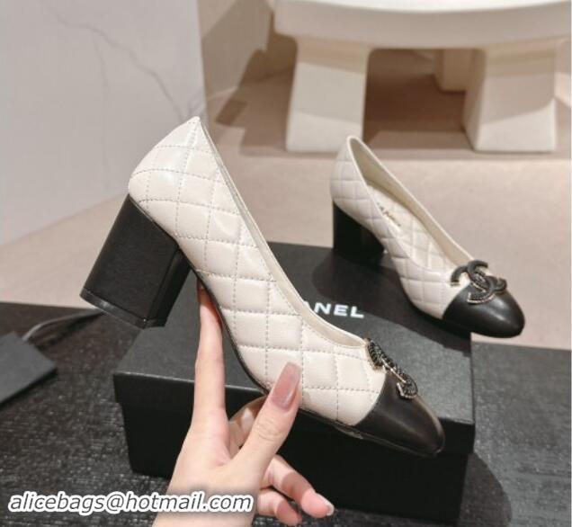 Most Popular Chanel Quilted Calfskin Pumps with Wheat CC White 910021