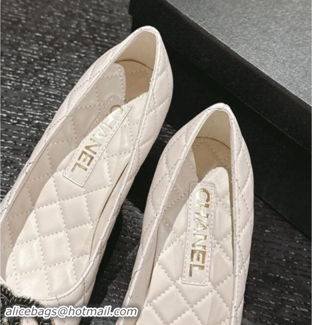 Most Popular Chanel Quilted Calfskin Pumps with Wheat CC White 910021