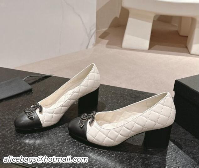 Most Popular Chanel Quilted Calfskin Pumps with Wheat CC White 910021