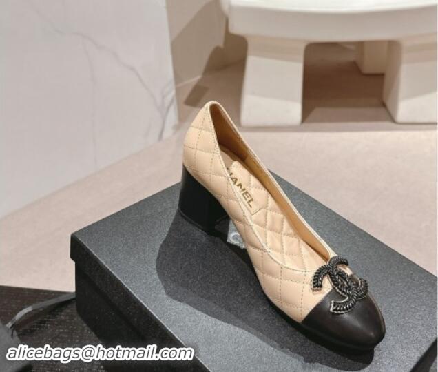 Best Price Chanel Quilted Calfskin Pumps with Wheat CC Beige 910022