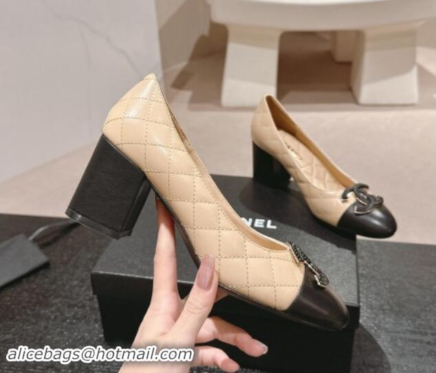 Best Price Chanel Quilted Calfskin Pumps with Wheat CC Beige 910022