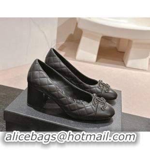 Good Quality Chanel Quilted Calfskin Pumps with Wheat CC Black 910024