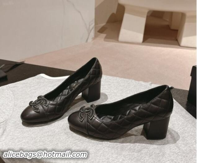 Good Quality Chanel Quilted Calfskin Pumps with Wheat CC Black 910024