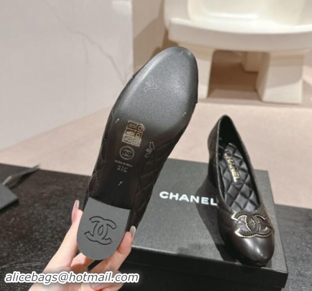 Good Quality Chanel Quilted Calfskin Pumps with Wheat CC Black 910024