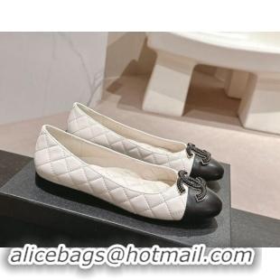 Low Cost Chanel Quilted Calfskin Ballet Flats with Wheat CC White 910026