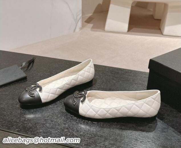 Low Cost Chanel Quilted Calfskin Ballet Flats with Wheat CC White 910026