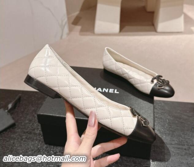 Low Cost Chanel Quilted Calfskin Ballet Flats with Wheat CC White 910026