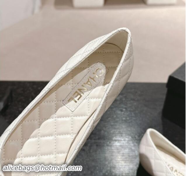 Low Cost Chanel Quilted Calfskin Ballet Flats with Wheat CC White 910026