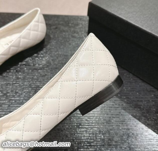 Low Cost Chanel Quilted Calfskin Ballet Flats with Wheat CC White 910026