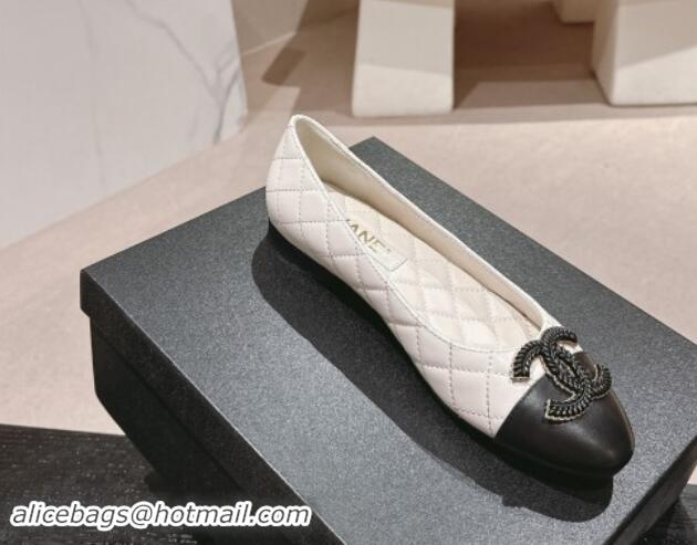 Low Cost Chanel Quilted Calfskin Ballet Flats with Wheat CC White 910026