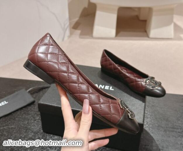 Lowest Price Chanel Quilted Calfskin Ballet Flats with Wheat CC Dark Brown 910027