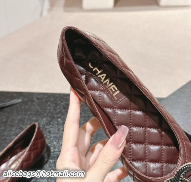 Lowest Price Chanel Quilted Calfskin Ballet Flats with Wheat CC Dark Brown 910027