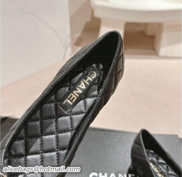 Charming Chanel Quilted Calfskin Ballet Flats with Wheat CC Black 910028