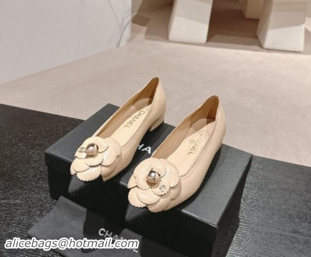 Hot Style Chanel Calfskin Ballet Flats with Camellia Bloom Beige 910030