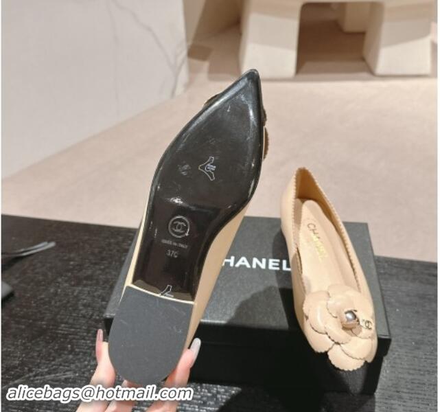 Hot Style Chanel Calfskin Ballet Flats with Camellia Bloom Beige 910030