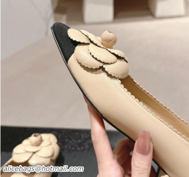 Hot Style Chanel Calfskin Ballet Flats with Camellia Bloom Beige 910030