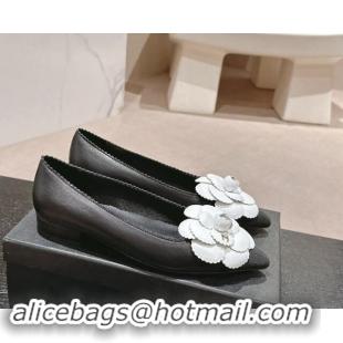 Best Product Chanel Calfskin Pumps with Camellia Bloom Black 910031