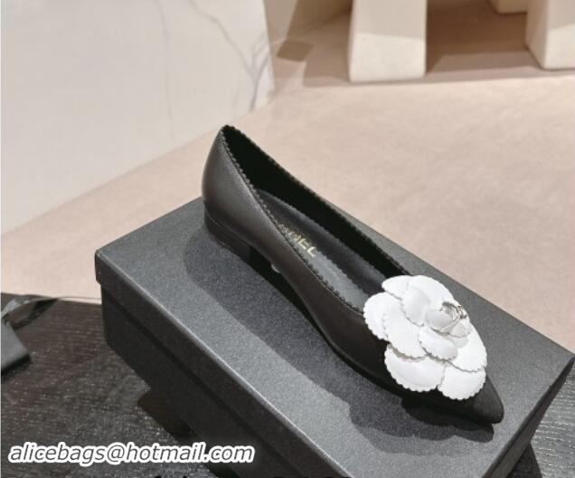 Best Product Chanel Calfskin Pumps with Camellia Bloom Black 910031