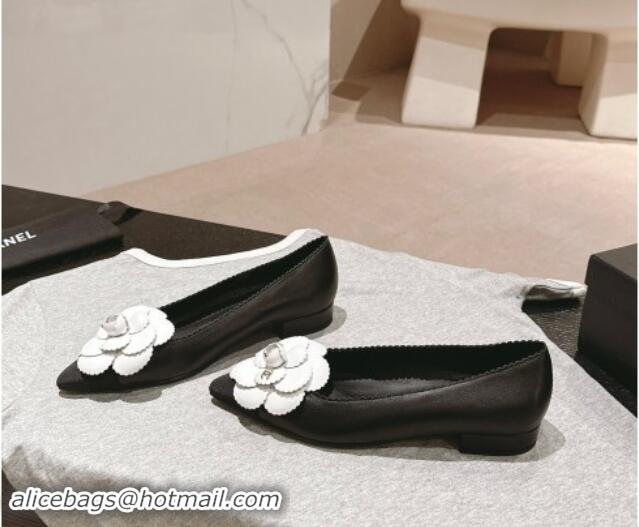 Best Product Chanel Calfskin Pumps with Camellia Bloom Black 910031