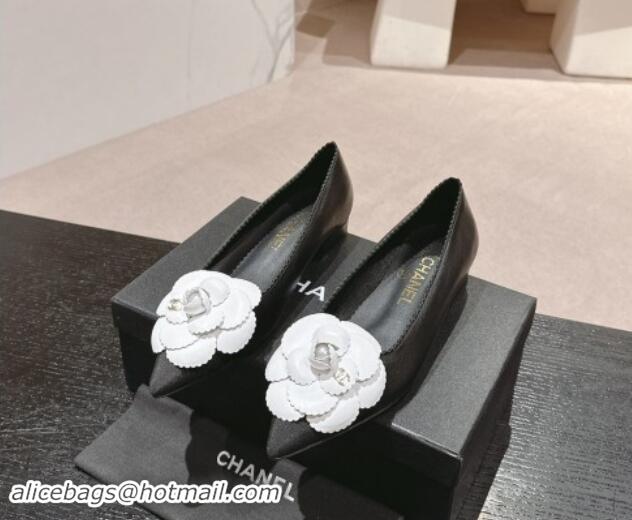 Best Product Chanel Calfskin Pumps with Camellia Bloom Black 910031