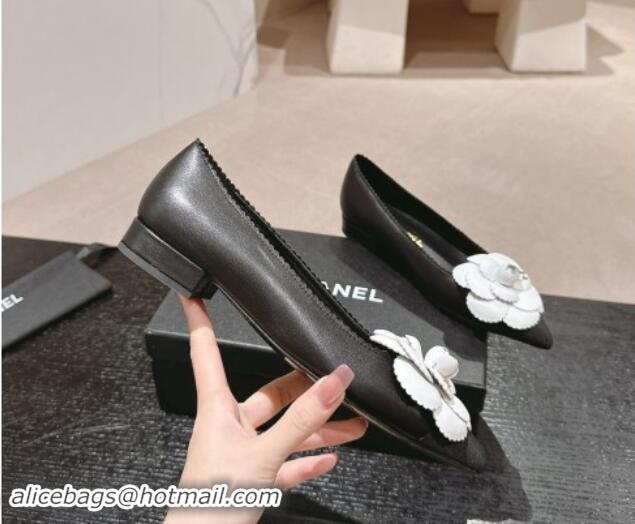 Best Product Chanel Calfskin Pumps with Camellia Bloom Black 910031