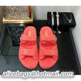 Perfect Chanel Fur Flat Strap Slides Sandal with Chain CC Orange 910039