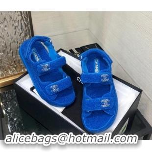 Grade Quality Chanel Fur Flat Strap Sandals with Chain CC Sky Blue 910043