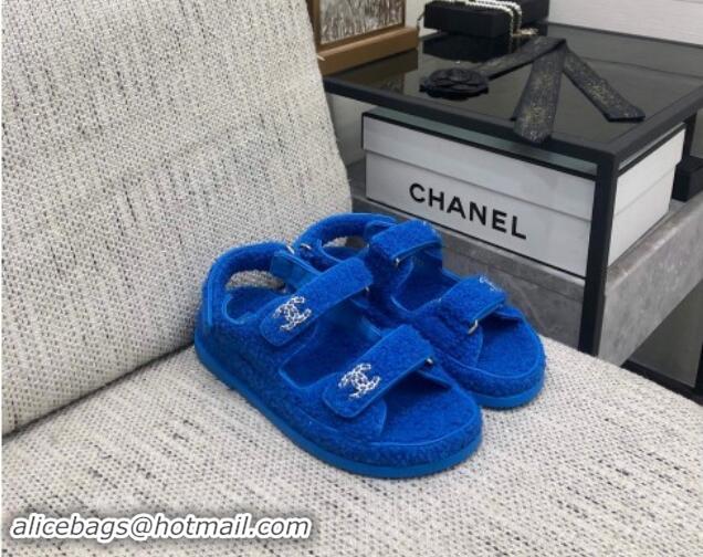 Grade Quality Chanel Fur Flat Strap Sandals with Chain CC Sky Blue 910043