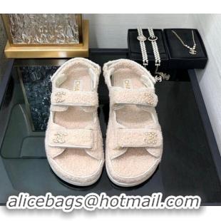 Pretty Style Chanel Fur Flat Strap Sandals with Chain CC Light Beige 910048