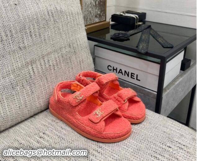 Best Price Chanel Fur Flat Strap Sandals with Chain CC Orange 910050