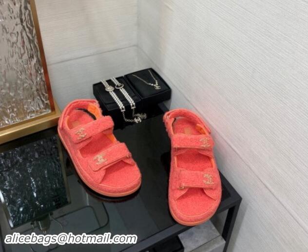 Best Price Chanel Fur Flat Strap Sandals with Chain CC Orange 910050