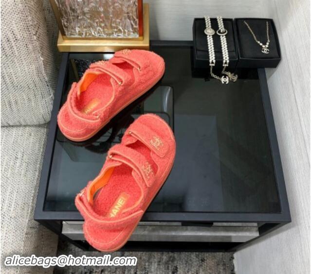 Best Price Chanel Fur Flat Strap Sandals with Chain CC Orange 910050