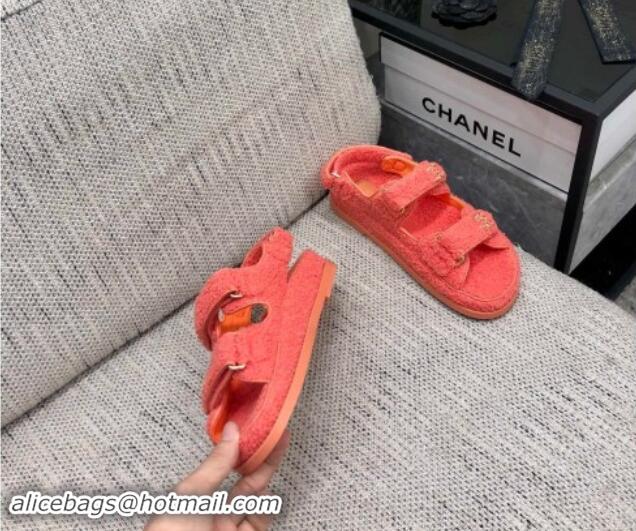 Best Price Chanel Fur Flat Strap Sandals with Chain CC Orange 910050