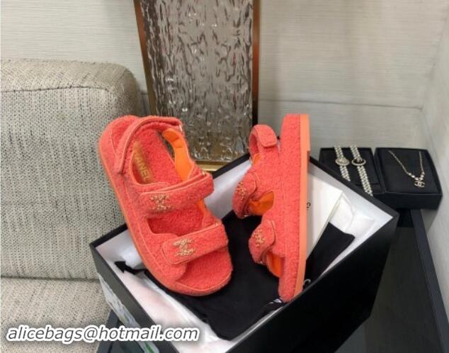 Best Price Chanel Fur Flat Strap Sandals with Chain CC Orange 910050