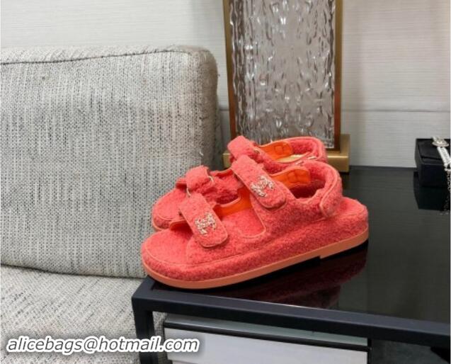 Best Price Chanel Fur Flat Strap Sandals with Chain CC Orange 910050