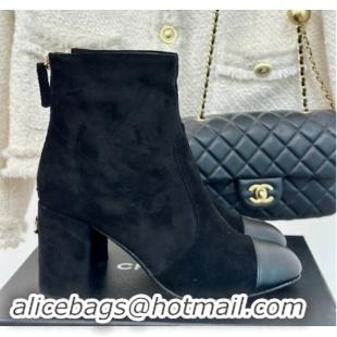 Good Quality Chanel Suede Heel Ankle Boots 7cm Black 910057