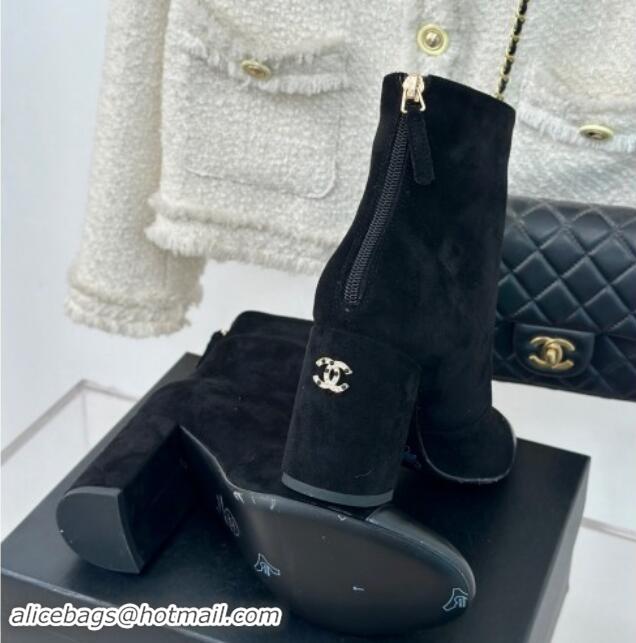 Good Quality Chanel Suede Heel Ankle Boots 7cm Black 910057