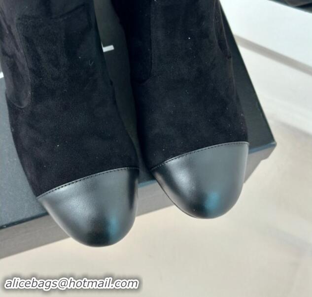 Good Quality Chanel Suede Heel Ankle Boots 7cm Black 910057