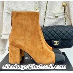 Popular Style Chanel Suede Heel Ankle Boots 7cm Brown Yellow 910058