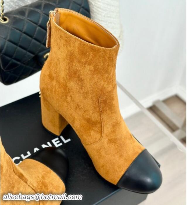 Popular Style Chanel Suede Heel Ankle Boots 7cm Brown Yellow 910058