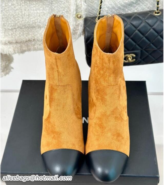 Popular Style Chanel Suede Heel Ankle Boots 7cm Brown Yellow 910058