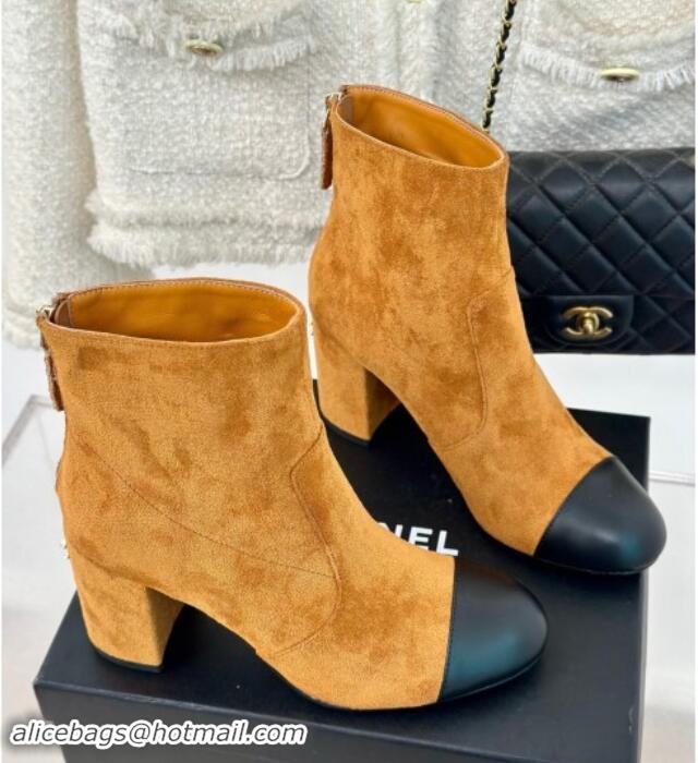 Popular Style Chanel Suede Heel Ankle Boots 7cm Brown Yellow 910058