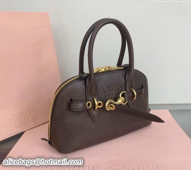 Fashion Discount Miu Miu Aventure nappa leather top-handle bag 5BB169 Briarwood Brown 2024