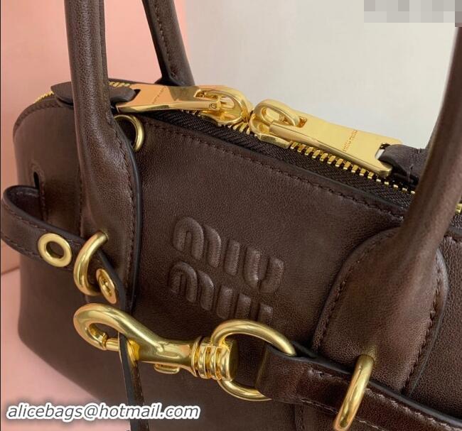 Fashion Discount Miu Miu Aventure nappa leather top-handle bag 5BB169 Briarwood Brown 2024