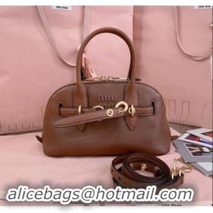 Pretty Style Miu Miu Aventure nappa leather top-handle bag 5BB169 Oak Brown 2024