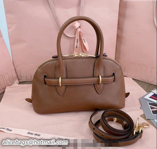 Pretty Style Miu Miu Aventure nappa leather top-handle bag 5BB169 Oak Brown 2024