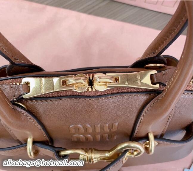 Pretty Style Miu Miu Aventure nappa leather top-handle bag 5BB169 Oak Brown 2024